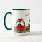 Mug Christmas Happy Holidays, Cute Puppy in a Basket (Gauche)