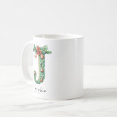 Mug Christmas Holly & Bells Letter J Personalized Name (Devant gauche)