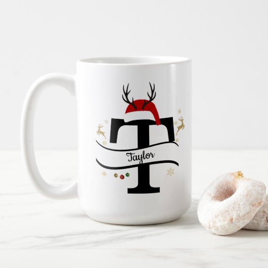 Mug Christmas Letter T Alphabet  (Avec donut)