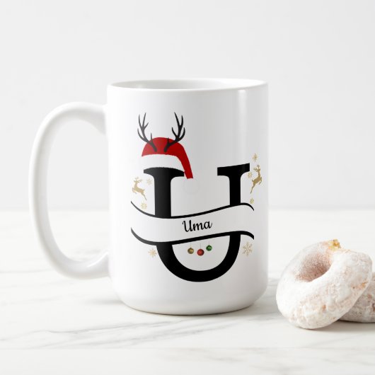 Mug Christmas Letter U Alphabet  (Avec donut)