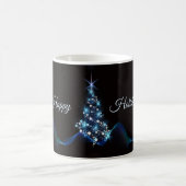 Mug Christmas Party Blue Tree Shiny Black Elegant (Centre)