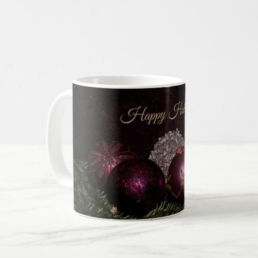 Mug Christmas Party Pink Ornaments Green Leaves Black (Devant gauche)