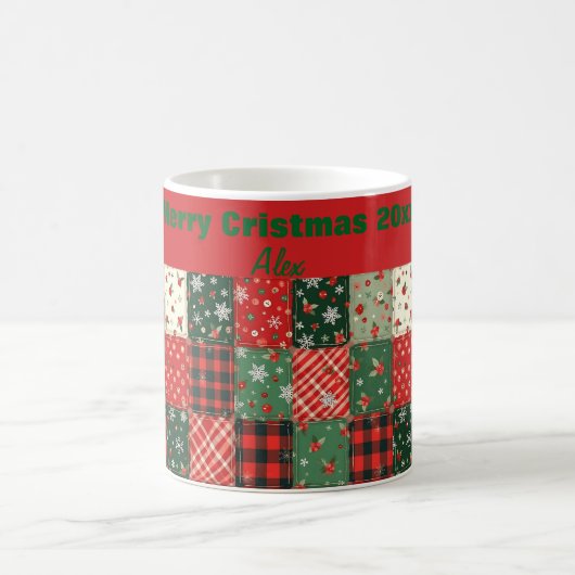 Mug Christmas patchwork pattern green red (Centre)