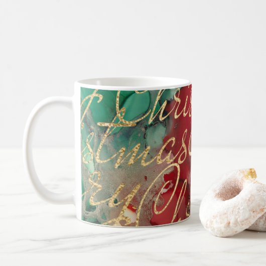Mug Christmas Reds Greens Golds 11 oz. (Avec donut)