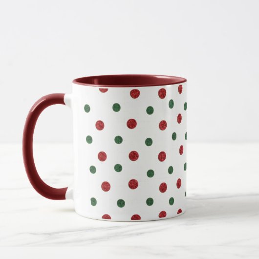 Mug Christmas Retro Dots Pattern Green Red (Gauche)