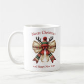 Mug Christmas rustic bow with elves hat reindeer (Gauche)