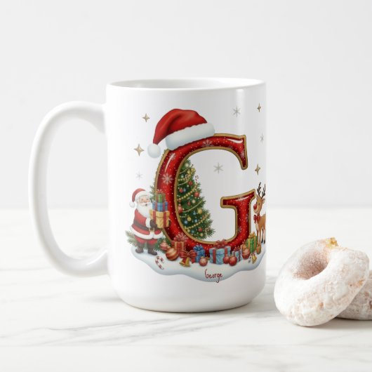 Mug Christmas Santa Claus Elf Penguin Alphabet G (Avec donut)