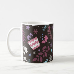 Mug Christmas seamless pattern with tree, snow, gift
