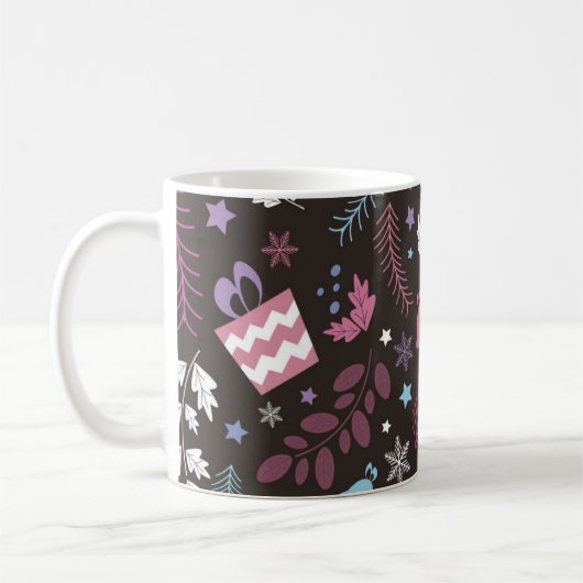 Mug Christmas seamless pattern with tree, snow, gift (Gauche)