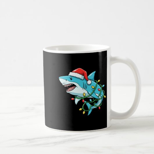 Mug Christmas Shark Santa Hat Wrapped In Lights Funny  (Droite)