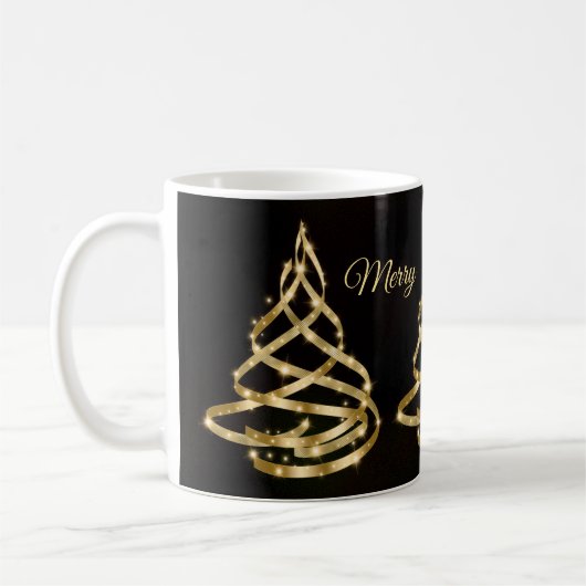 Mug Christmas Shiny Golden Ribbon Tree Sparkle Black (Gauche)