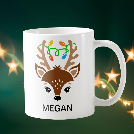 Mug Christmas String Lights Antlers Reindeer Face