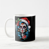 Mug Christmas Sugar Skull Art Woman Santa Hat Festive (Gauche)