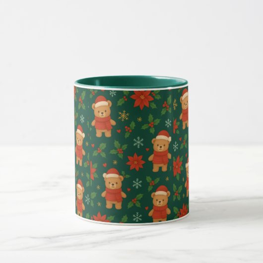 Mug Christmas Teddy Bear Pattern – Cute Green Holiday  (Centre)