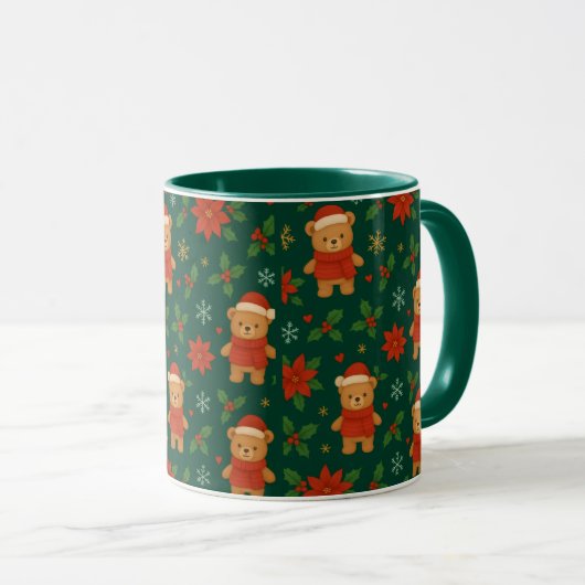 Mug Christmas Teddy Bear Pattern – Cute Green Holiday  (Devant droit)