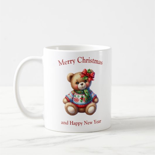 Mug Christmas teddy bear with mistletoe bow (Gauche)