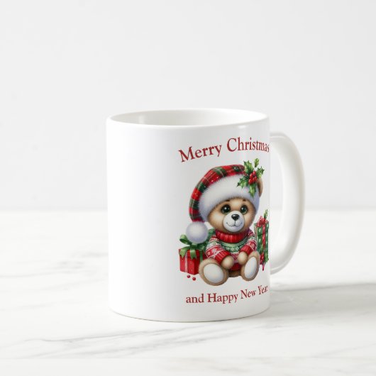 Mug Christmas teddy bear with presents and mistletoe (Devant droit)