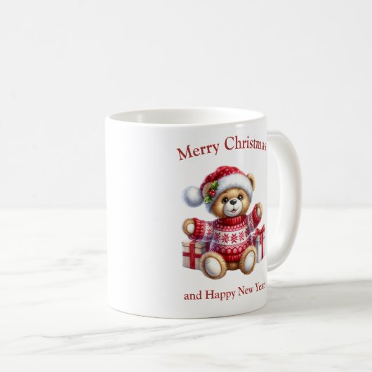 Mug Christmas teddy bear with presents generative ai (Devant droit)