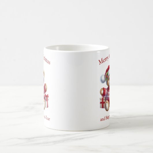 Mug Christmas teddy bear with presents generative ai (Centre)