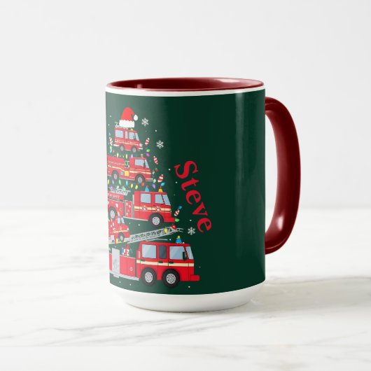 Mug Christmas Tree Design Made of Fire Trucks (Devant droit)