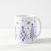 Mug Christmas Tree in Snow Blue and White Inky Doodles (Devant droit)