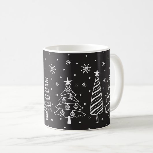 Mug Christmas Tree in Snow Chalk Board Black and White (Devant droit)