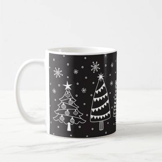 Mug Christmas Tree in Snow Chalk Board Black and White (Gauche)