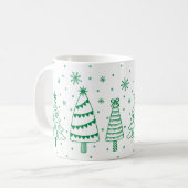 Mug Christmas Tree in Snow Green and White Inky Doodle (Devant gauche)