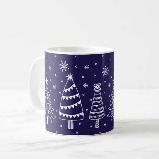 Mug Christmas Trees in Snow Chalk Board Blue and White (Devant gauche)