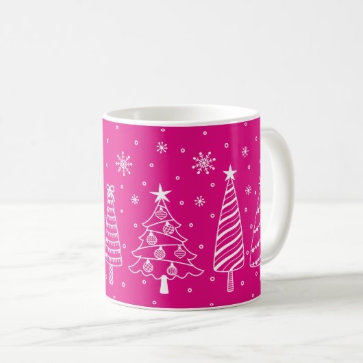 Mug Christmas Trees in Snow Chalk Board Pink and White (Devant droit)