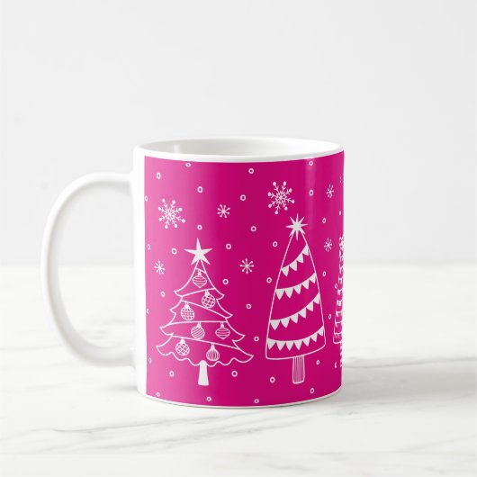 Mug Christmas Trees in Snow Chalk Board Pink and White (Gauche)