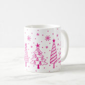 Mug Christmas Trees in Snow Pink and White Inky Doodle (Devant droit)
