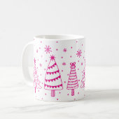 Mug Christmas Trees in Snow Pink and White Inky Doodle (Devant gauche)