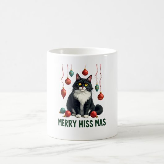 Mug Christmas Tuxedo Cat with Holiday Decorations Merr (Centre)