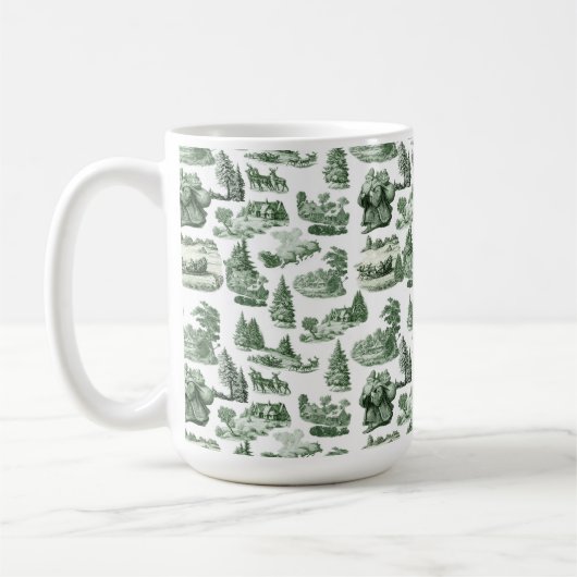Mug Christmas Village Themed Green Toile Design (Gauche)