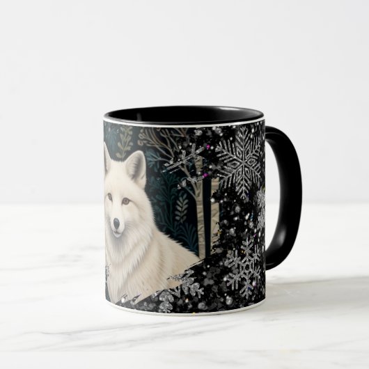 Mug Christmas white fox white wolf sparkling snowflake (Devant droit)