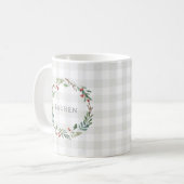 Mug Christmas Winter Berries Wreath Nom personnalisé (Devant gauche)