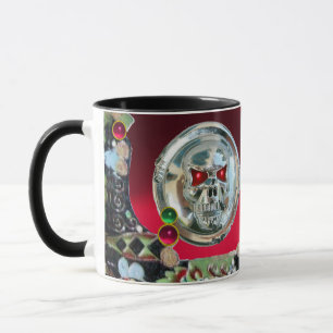 MUG CHROME SKULL BLACK GREEN RED RUBY GEMSTONES