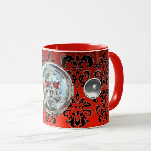 Mug CHROME SKULL RIDERS RED BLACK DAMASK, Ruby (Devant droit)