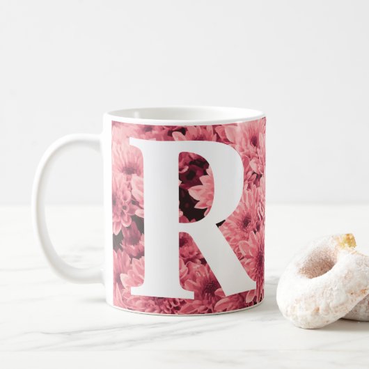 Mug Chrysanthème rose monogramme (Avec donut)