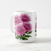 Mug Chrysanthèmes roses vibrants en fleurs (Devant gauche)