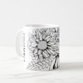 Mug Chrysanthemum Black Line Drawing with Your Name  (Devant gauche)