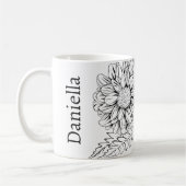 Mug Chrysanthemum Black Line Drawing with Your Name (Gauche)