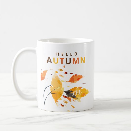 Mug Chute en amour Bonjour Automne Aquarelle Feuilles (Gauche)