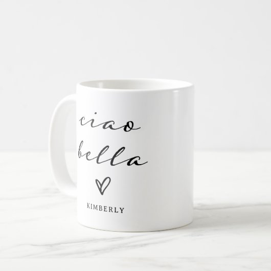 Mug Ciao Bella | Script moderne italien avec coeur (Devant gauche)