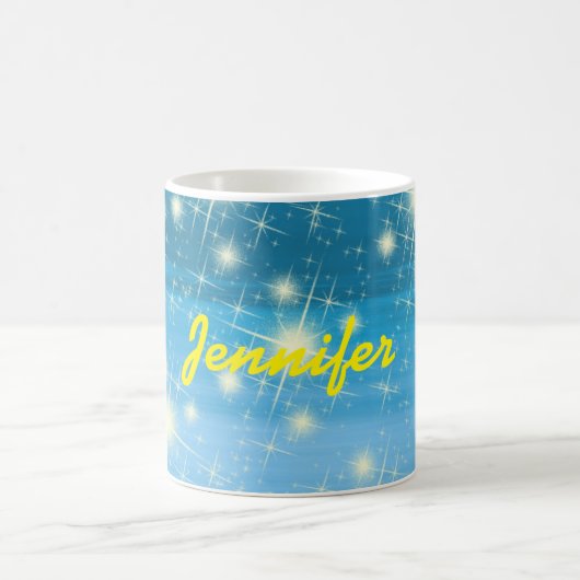 Mug Ciel bleu brillant étoiles nom jaune (Centre)