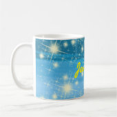 Mug Ciel bleu brillant étoiles nom jaune (Gauche)