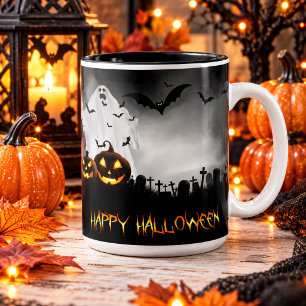Mug Cimetière d'Halloween, citrouilles fantômes et cha