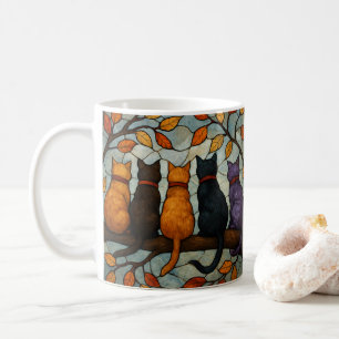 Mug Cinq chats sur une branche d'arbre de style vitrai