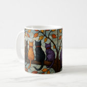 Mug Cinq chats sur une branche d'arbre de style vitrai (Devant gauche)